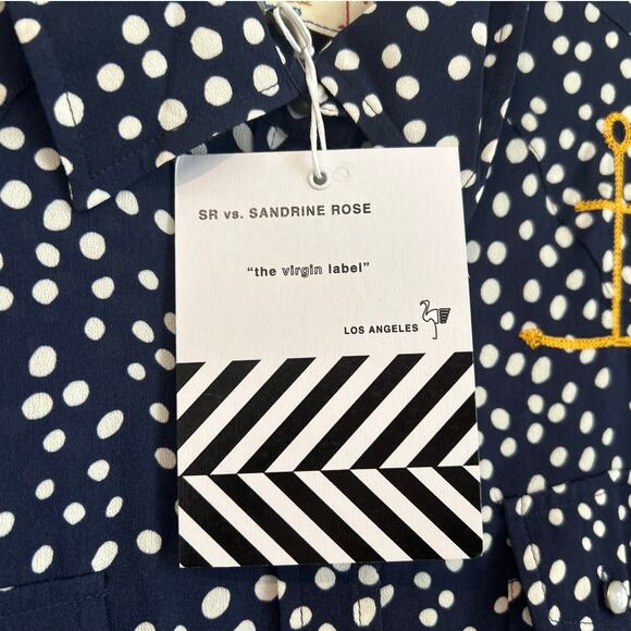 NWT Free People x Sandrine Rose Polka Dot Button Down Shirt Navy/White, Womens L - Picture 3 of 8